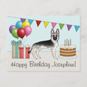 Cartão Postal Feliz Aniversário do Cão German shepherd Silver Sa