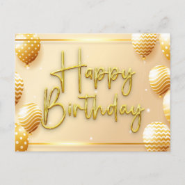 Cartão Postal Feliz Aniversário do Elegante Script Dourado