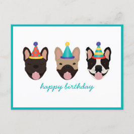 Cartão Postal Feliz Aniversário do Festa do Buldogue Francês