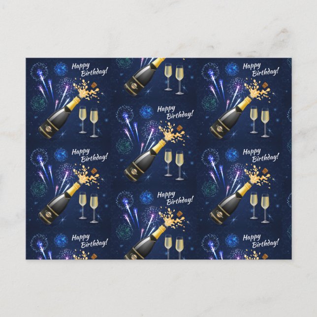 Cartão Postal Feliz aniversário do Fireworks (Frente)