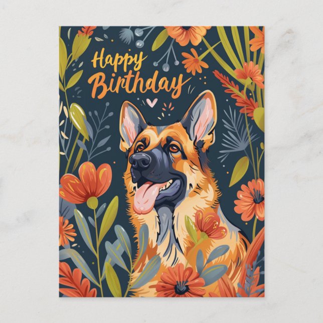 Cartão Postal Feliz aniversário do german shepherd (Frente)
