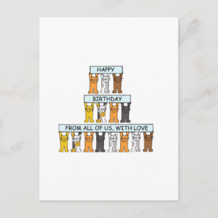 Cartão Postal Feliz Aniversário do Grupo Cartoon Cats