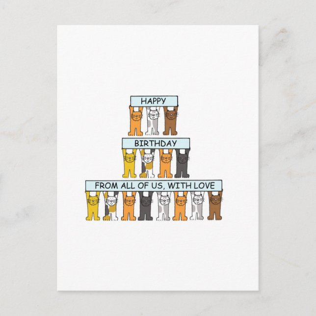 Cartão Postal Feliz Aniversário do Grupo Cartoon Cats (Frente)