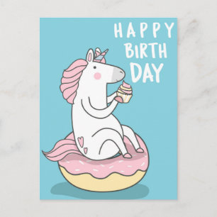 Cartão Postal Feliz Aniversário do Unicorn