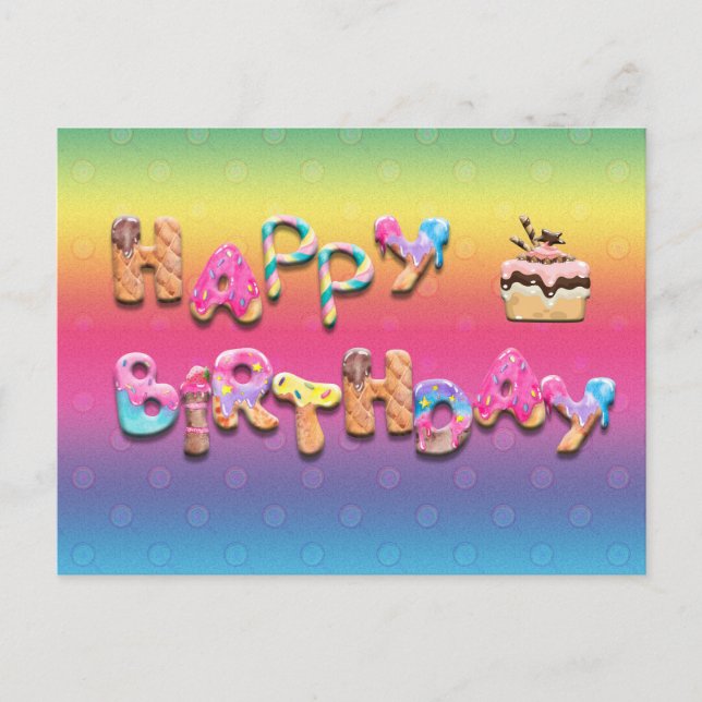 Cartão Postal Feliz Aniversário Doce Trata Texto Traseiro Person (Frente)