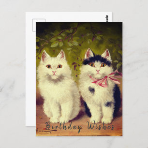 Cartão Postal Feliz Aniversário Dois Gatos - Pintura A Óleo