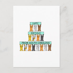 Cartão Postal Feliz Aniversário dos Gatos de Cartoon da Carolina