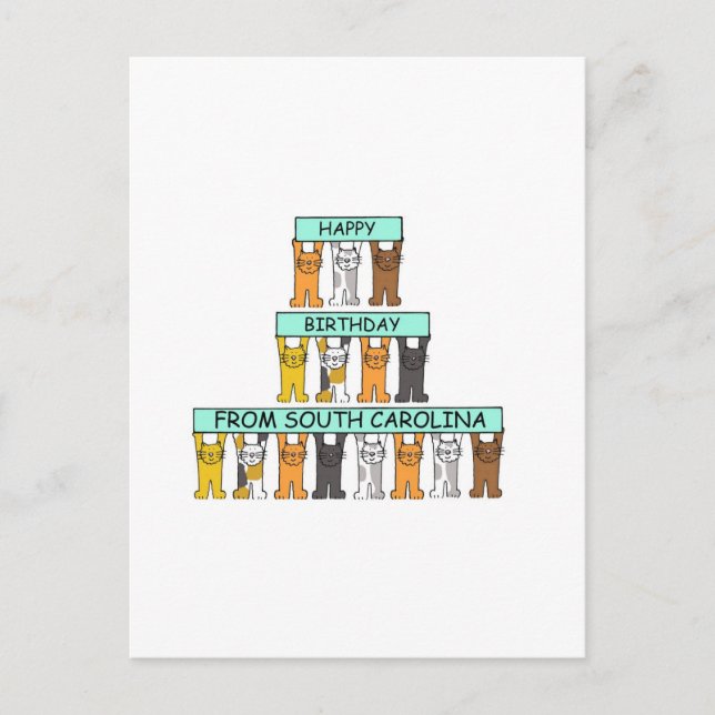 Cartão Postal Feliz Aniversário dos Gatos de Cartoon da Carolina (Frente)