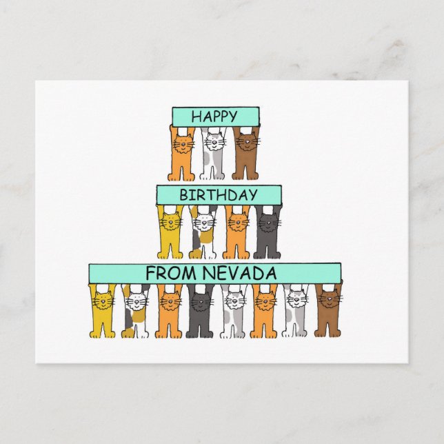 Cartão Postal Feliz aniversário dos gatos de cartoon de Nevada (Frente)