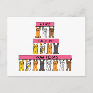 Cartão Postal Feliz aniversário dos gatos de cartoon do Texas