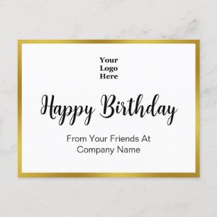 Cartão Postal Feliz Aniversário Dourado e Branco Elegante Empres