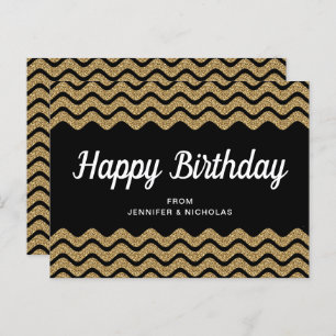 Cartão Postal Feliz Aniversário Dourado Glitter Black Chevron St