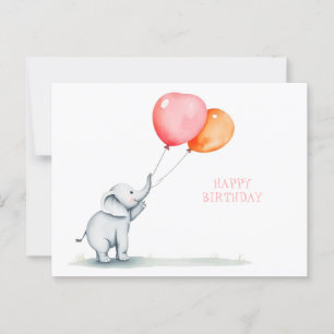 Cartão Postal Feliz aniversário. Elefante bebê com balões