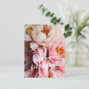 Cartão Postal Feliz Aniversário! Elegantes Peônias Rosa e Bege