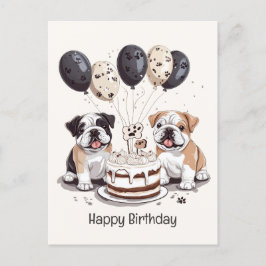 Cartão Postal Feliz Aniversário English Bulldogs