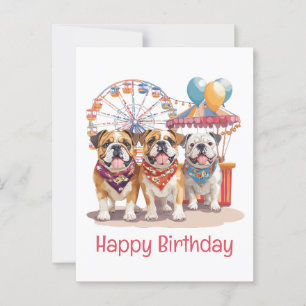 Cartão Postal Feliz Aniversário English Bulldogs Em Um Parque de