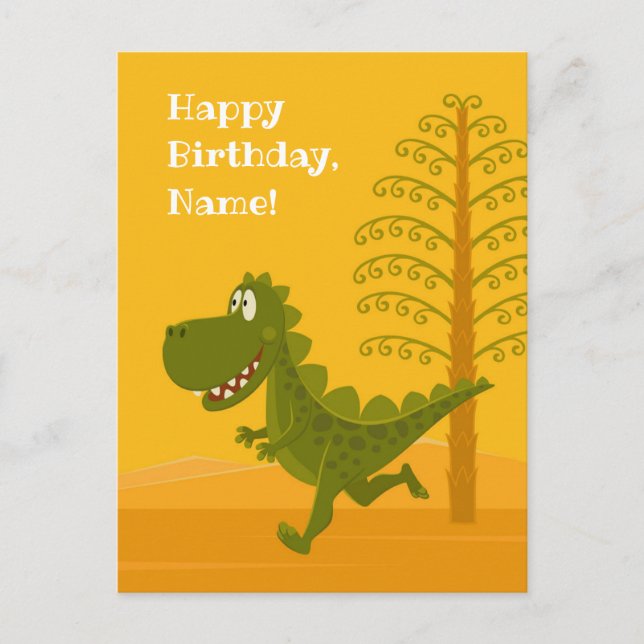 Cartão Postal Feliz Aniversário Engraçado Dinossaur Dino Jurassi (Frente)