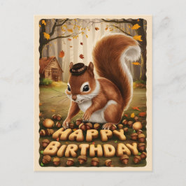 Cartão Postal Feliz Aniversário Esquilo Vintage Fofo