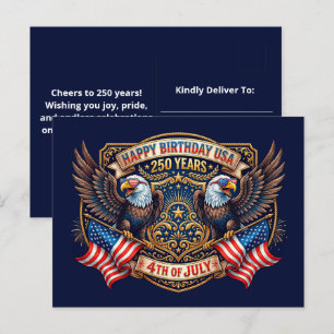 Cartão Postal Feliz Aniversário EUA 250 Anos Águias Patriótica