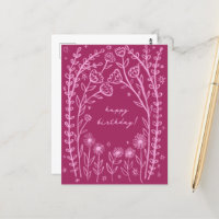 Feliz Aniversário Floral Caprichoso Esboço Rabisco