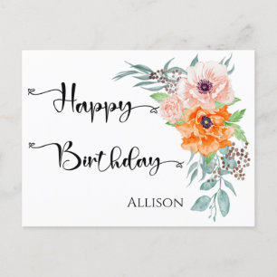 Cartão Postal Feliz Aniversário Flores de Papoila Aquarela