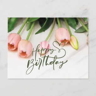 Cartão Postal Feliz Aniversário Flores de Tulipa Rosa