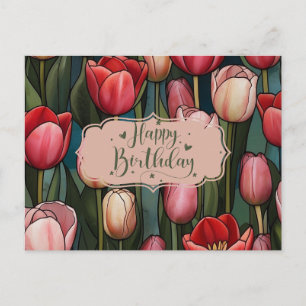 Cartão Postal Feliz Aniversário Flores Tulipa