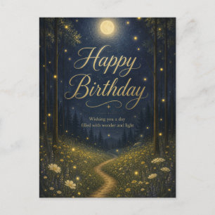 Cartão Postal Feliz Aniversário Floresta Encantada Vagalume ao L