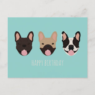 Cartão Postal Feliz Aniversário French Bulldog Azul