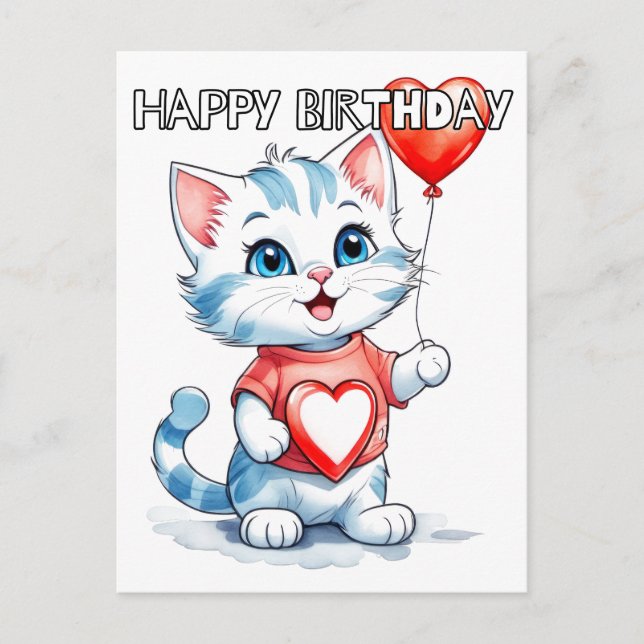 Cartão Postal Feliz Aniversário Gatinho Fofinho (Frente)