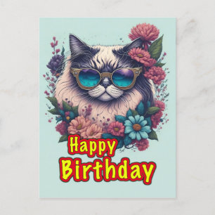 Cartão Postal Feliz Aniversário Gato