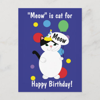 Cartão Postal Feliz Aniversário Gato Colorido Engraçado Meow Per