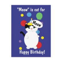 Feliz Aniversário Gato Colorido Engraçado Meow Per