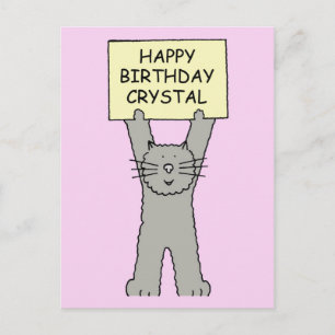 Cartão Postal Feliz Aniversário Gato Desenho Crystal
