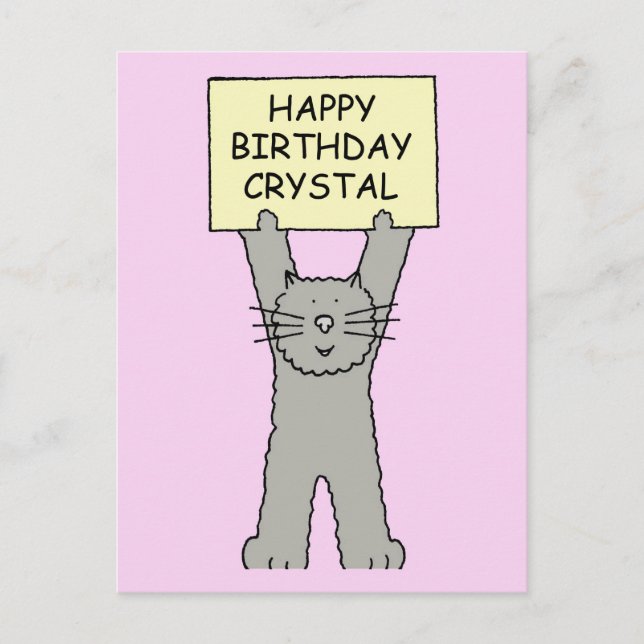 Cartão Postal Feliz Aniversário Gato Desenho Crystal (Frente)