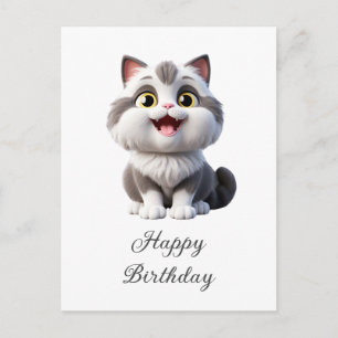 Cartão Postal Feliz Aniversário Gato Engraçado Fofo