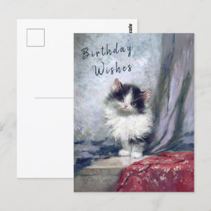 Cartão Postal  Feliz Aniversário Gato Pintura a Óleo Vermelho Ci