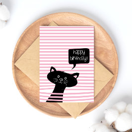 Cartão Postal Feliz Aniversário Gato Preto Cinto