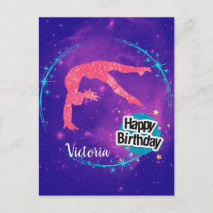 Cartão Postal Feliz Aniversário Ginástica Galáxia Tumbling