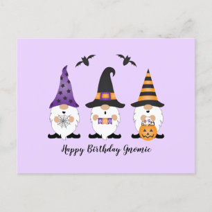 Cartão Postal Feliz aniversário Gnomie Halloween Roxo Laranja