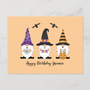 Cartão Postal Feliz aniversário Gnomie Halloween Roxo Laranja