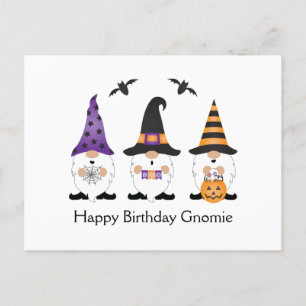Cartão Postal Feliz aniversário Gnomie Halloween Roxo Laranja