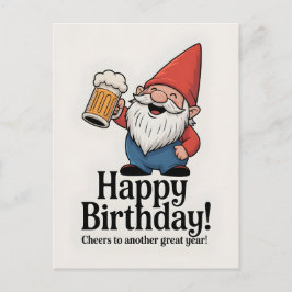 Cartão Postal "Feliz Aniversário" Gnomo Brindando com Cerveja