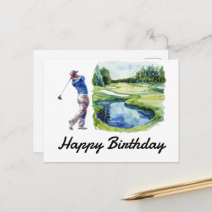 Cartão Postal Feliz Aniversário Golfista Golfe