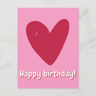 Cartão Postal Feliz Aniversário - Grande Coração Rosa Framboesa