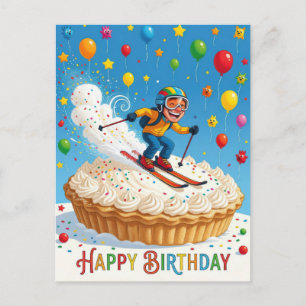 Cartão Postal Feliz Aniversário Homem Esquiador