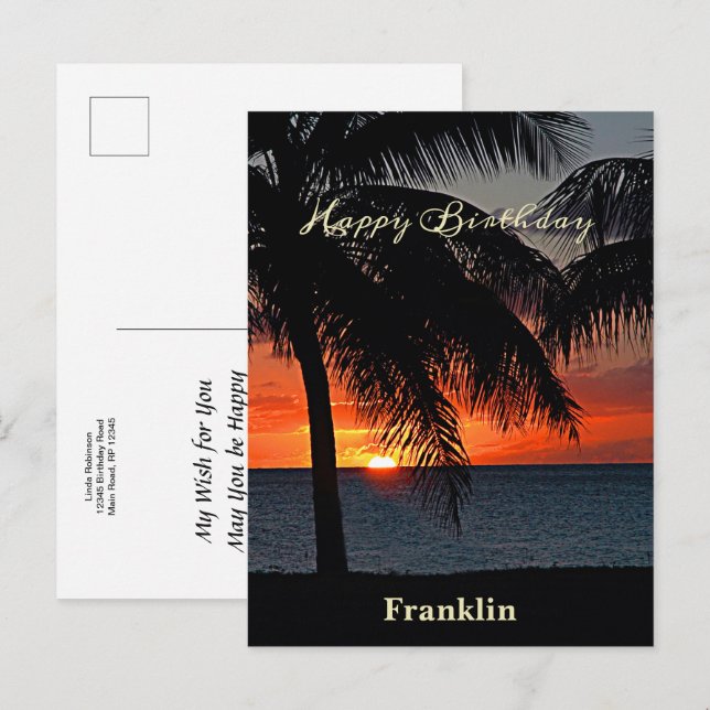Cartão Postal Feliz Aniversário Homens Sunset Ocean Tropical Árv (Frente/Verso)