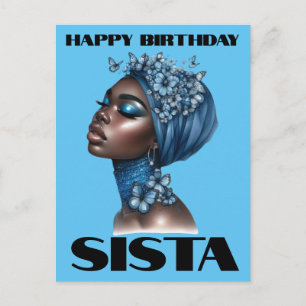 Cartão Postal Feliz Aniversário Irmã Magia da Garota Negra Amor