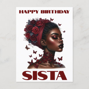Cartão Postal Feliz Aniversário Irmã Magia da Garota Negra Amor 