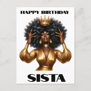 Cartão Postal Feliz aniversário irmã negra melanina rainhas